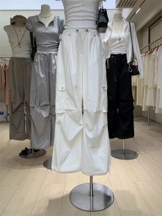 纯色百搭女长裤 宽松消肉多口袋休闲阔腿裤 裤 街头风飒酷松紧腰工装