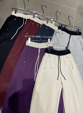 高端欧货2025新款松紧高腰baby绒加绒紫色休闲阔腿直筒裤女春卫裤