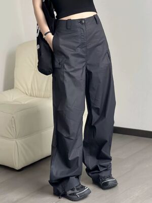 宽腿立体褶皱束脚休闲工装裤