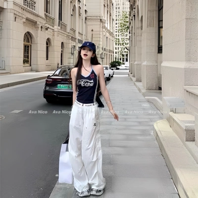 韩国正品restandrecreaticon工装裤女RR美式伞兵裤休闲宽松阔腿裤