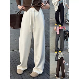 女 直筒休闲裤 深圳高端2025早秋新款 简约松紧腰抽绳休闲简约时尚