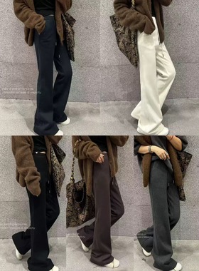 深圳高端2025秋冬新款高腰时尚百搭显瘦修身纯色加绒微喇休闲裤女