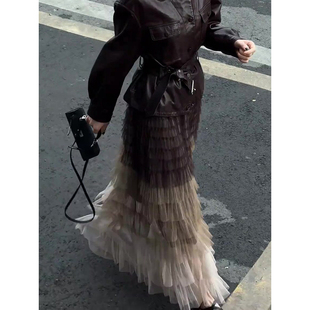 高级感渐变网纱半身裙女2026春季 遮肉显瘦气质减龄蛋糕裙 流行新款
