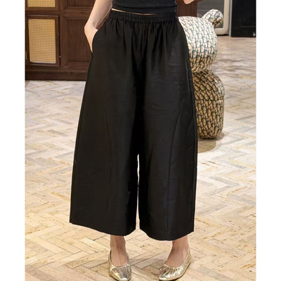 2026夏季新款棉麻百搭松紧腰系绳休闲显高宽松显瘦纯色阔腿裤女