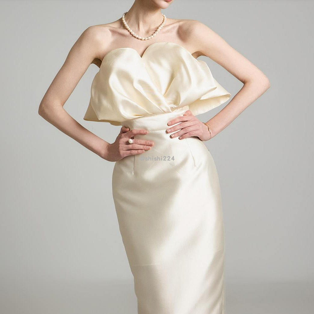 韩国直邮DINT正品代购法式女人味郁金香抹胸性感礼裙连衣裙