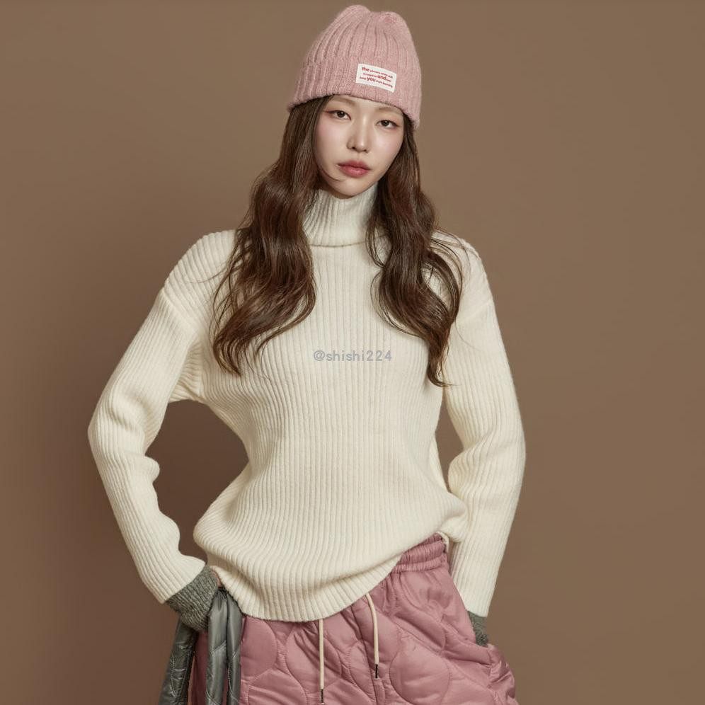 韩国直邮DINT正品代购百搭柔和质感罗纹针织长袖高领修身T恤衫