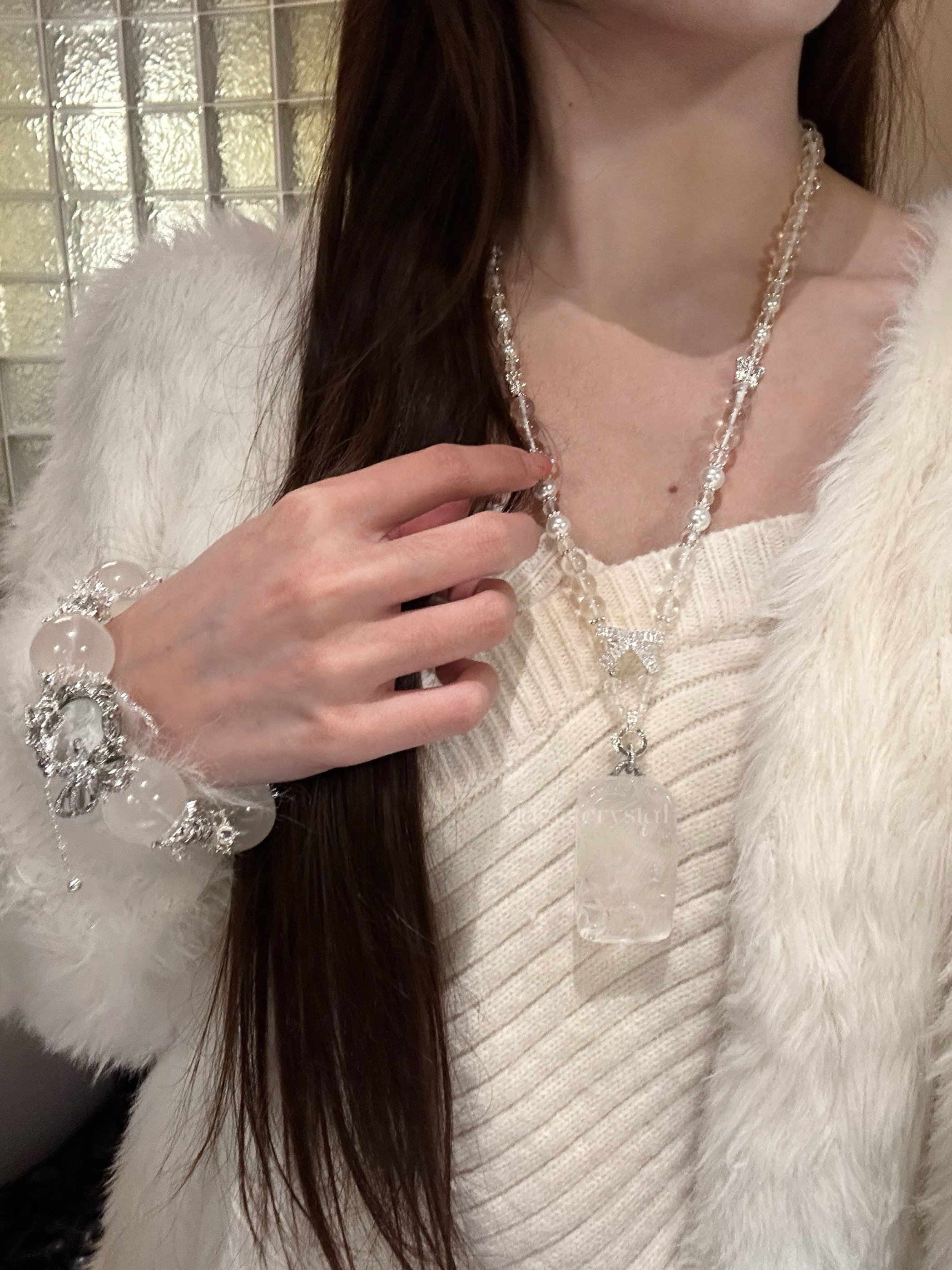 望愿狐 |九尾天然白水晶九尾狐狸狐牌项链净化磁场转运招财女吊坠