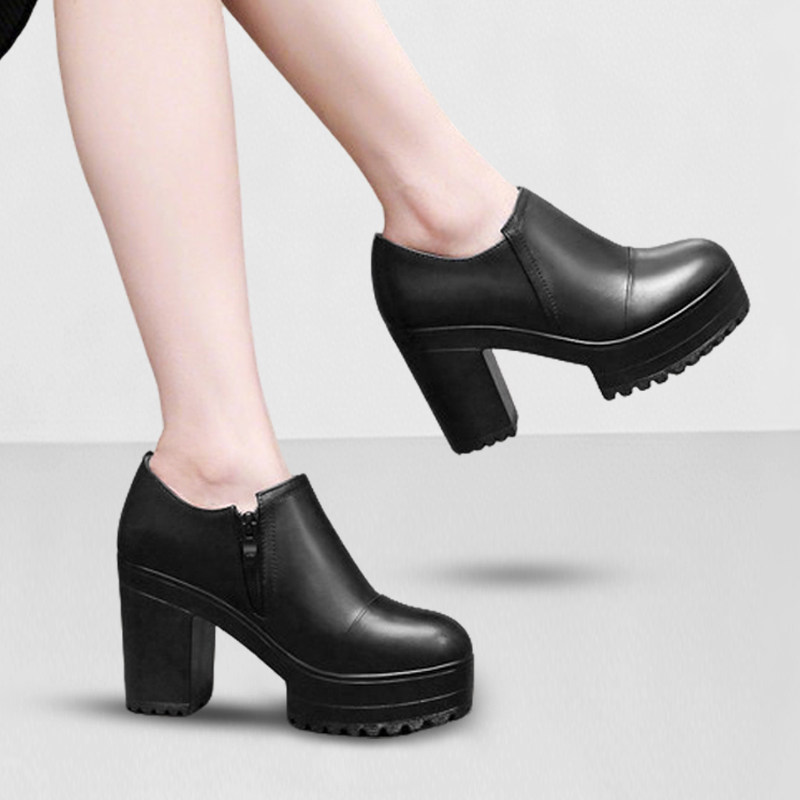 深口单鞋女粗跟防水台高跟鞋2026年春季新款真皮系带款气质小皮鞋,女鞋,深口单鞋,淘宝优惠券,粉丝福利购,淘宝优惠卷