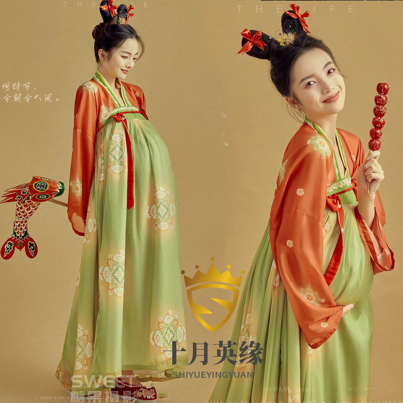 孕妇照服装新款影楼摄影孕妈艺术照复古唐宫夜宴汉服孕妇写真衣服