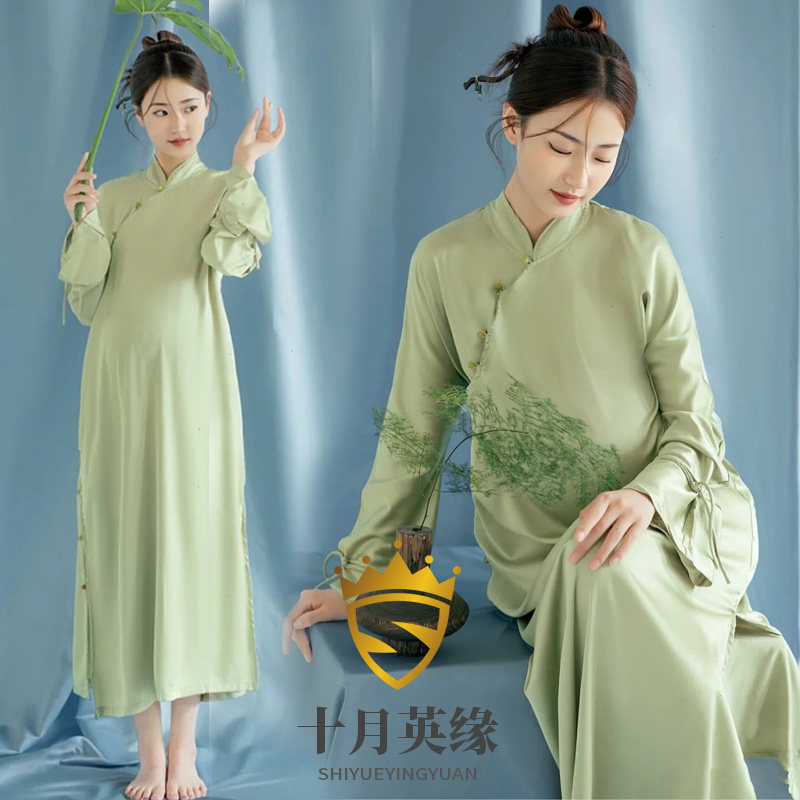 새로운 스타일의 출산 사진 CHEONGSAM 중국 스타일의 검은 벨벳 임신 어머니 예술 사진 드레스는 복고풍 스타일의 의류 사진 스커트로 장식