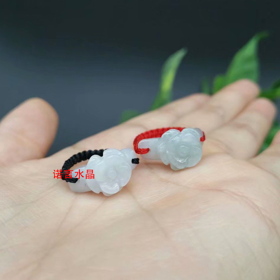 天然翡翠玫瑰花指环戒指彩绳翡翠戒指手工编织红绳转运戒指