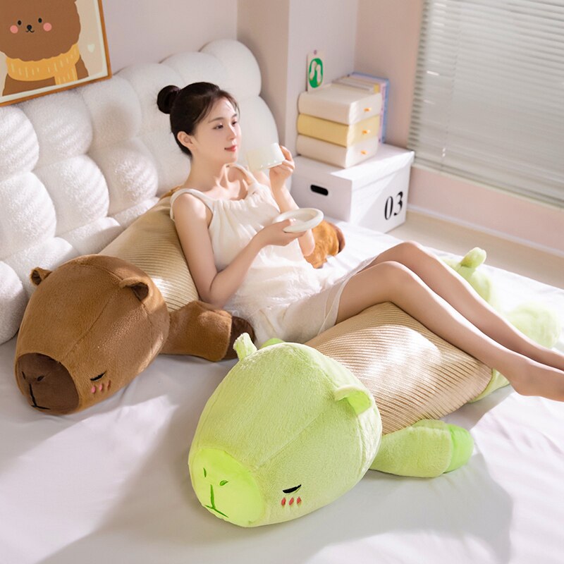趴款水豚可拆洗抱枕女生睡觉床上抱睡公仔长条枕毛绒玩具布娃娃