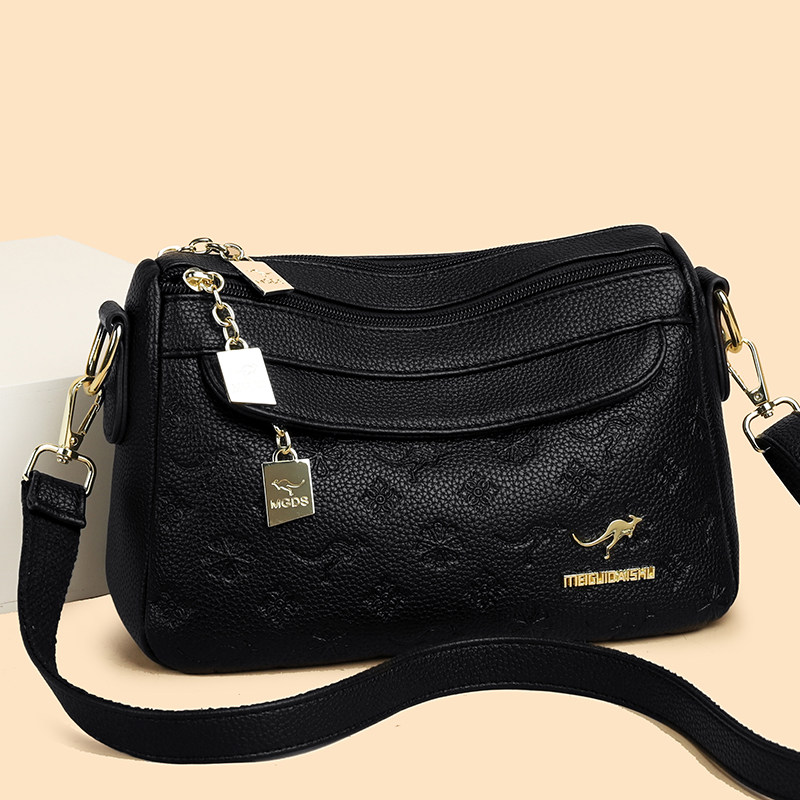 真皮女包2026新款妈妈包斜挎包中老年印花包单肩包中年女士小背包