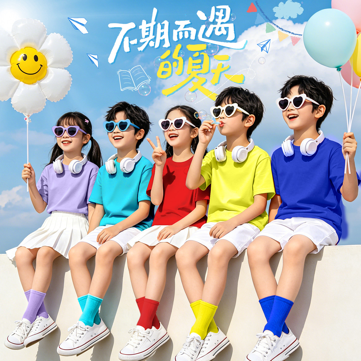 儿童糖果彩色t恤小学生夏令营班服幼儿园儿童演出多巴胺亲子套装