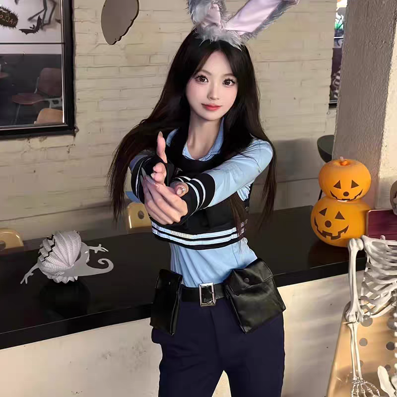 「朱迪警官」疯狂动物城兔子cos服万圣节服装女兔警官衣服