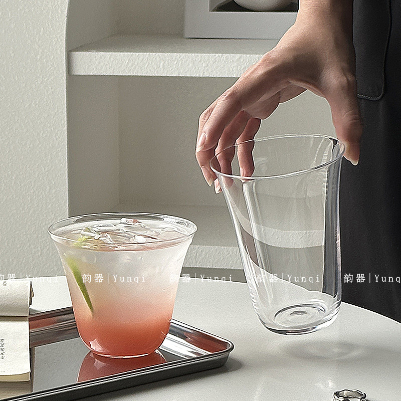 无铅玻璃杯冷萃咖啡杯比利时反口杯国风冷饮杯苏打气泡水鸡尾酒杯