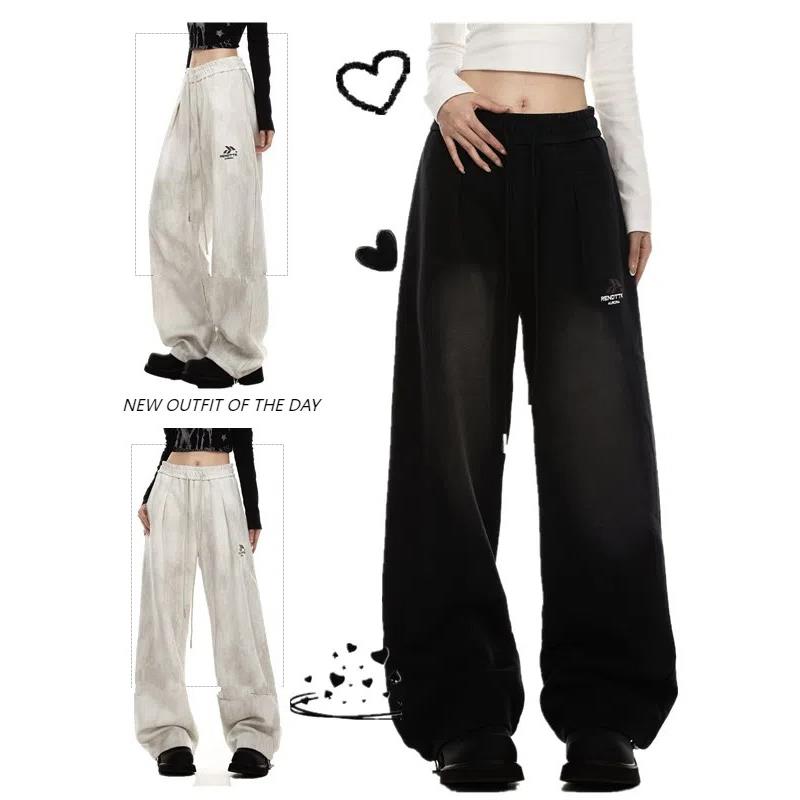 美式高街渐变水洗卫裤女秋冬款宽松裤子街舞休闲直筒运动裤