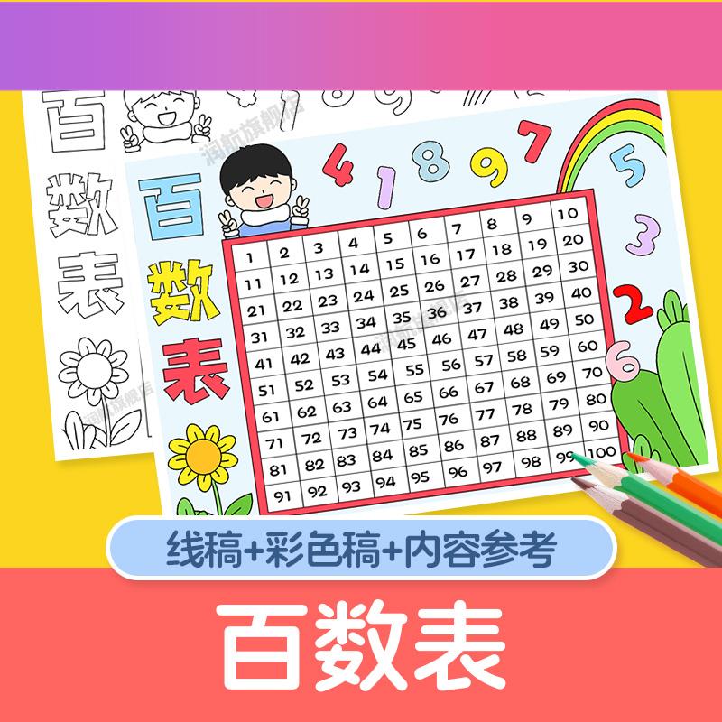 电子版【简单易画 画】百数表1-100数字表一二年纪数学手抄报电子
