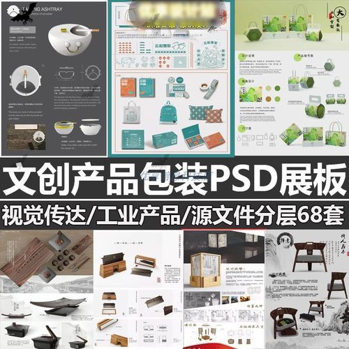 ps文创包装产品设计展板模板工业艺术视觉插画排版PSD源文件素材