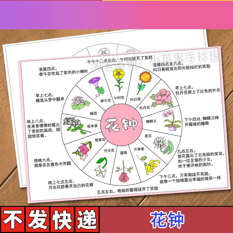 电子版花钟手抄报语文小学生三年级课文板报电子版模板时钟表鲜花