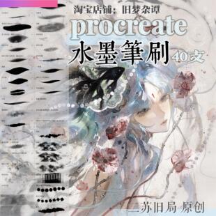 背景设计素材【笔刷包已更新】二苏旧局procreate水墨笔刷57支 古