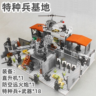 特警军事基地积木堡垒哨所士兵堡垒小人哨塔模型男孩子拼装玩具