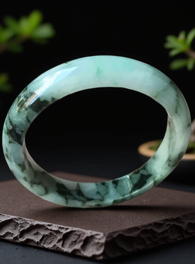 老坑a货翡翠手镯62mm绿色飘花大号圆镯带证书天然缅甸玉镯子0251
