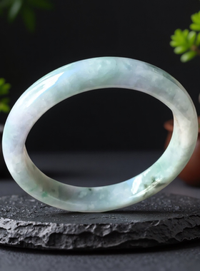 老坑a货翡翠手镯61绿色飘花紫罗兰春带彩证书天然缅甸玉镯子0190