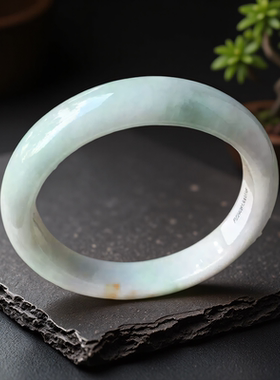 老坑a货翡翠手镯黄翡57mm绿色飘花圆镯带证书天然缅甸玉镯子0318