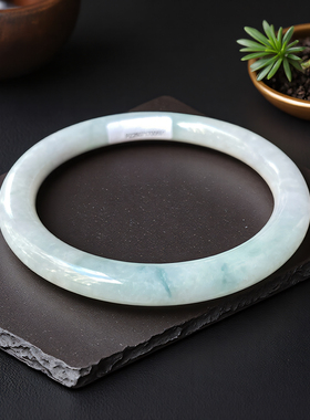 老坑a货翡翠手镯61mm冰糯种飘花绿色圆条带证书天然缅甸玉镯0691