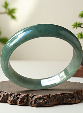 老坑a货翡翠手镯61mm油青绿色大号正圈带证书天然缅甸玉镯子0199