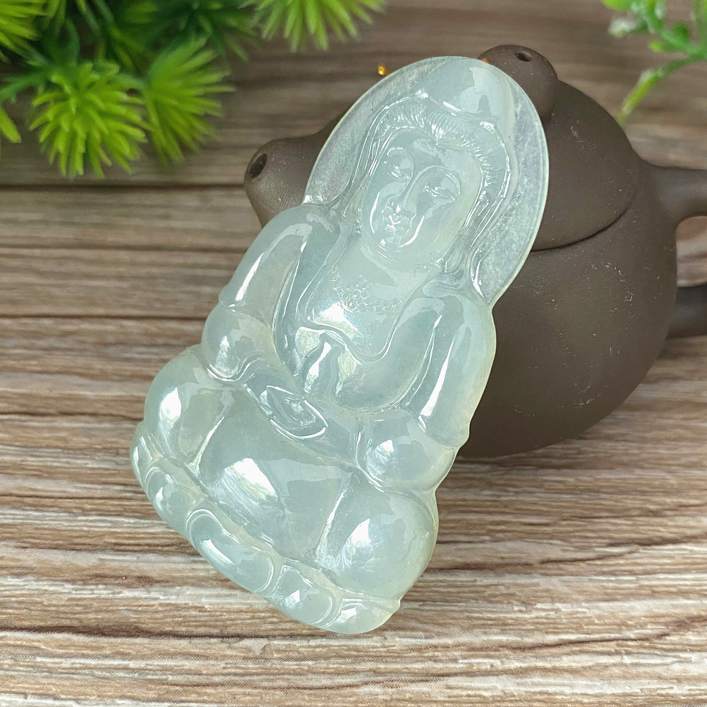 老坑a货翡翠观音吊坠子冰种晴水淡绿色大仕带证书天然缅甸玉挂件