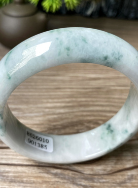 老坑a货翡翠手镯55mm宽版飘花糯种圆镯带证书天然缅甸玉镯子1385