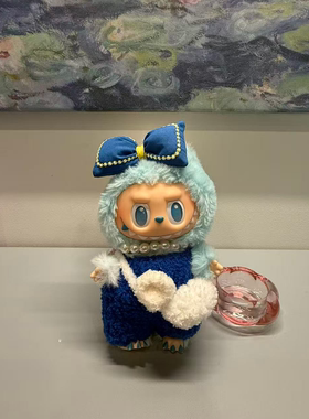 拉布布一二三代娃衣labubu坐坐派蝴蝶结毛绒公仔衣服马卡龙套装