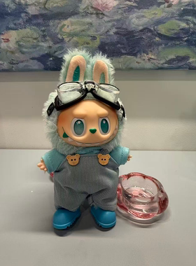 拉布布一二三代娃娃labubu坐坐派对搪胶公仔衣服马卡龙背带裤套装