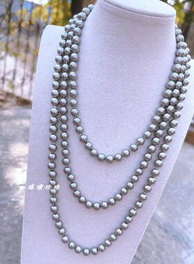 母贝仿珍珠灰色系长款毛衣链