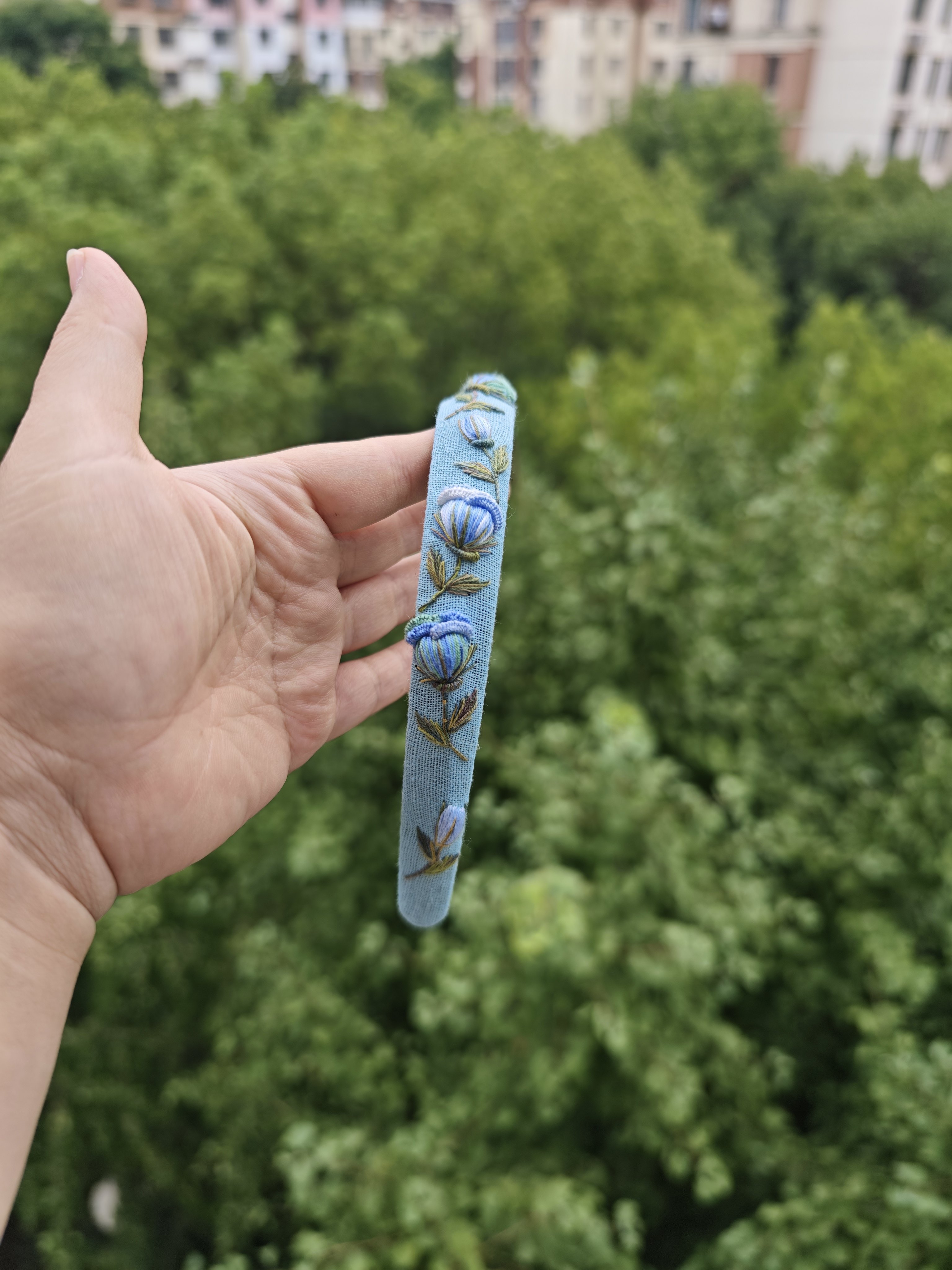 纯手工刺绣发蓝色玫瑰花箍成品绣花小花发箍田园风小众洋气重工