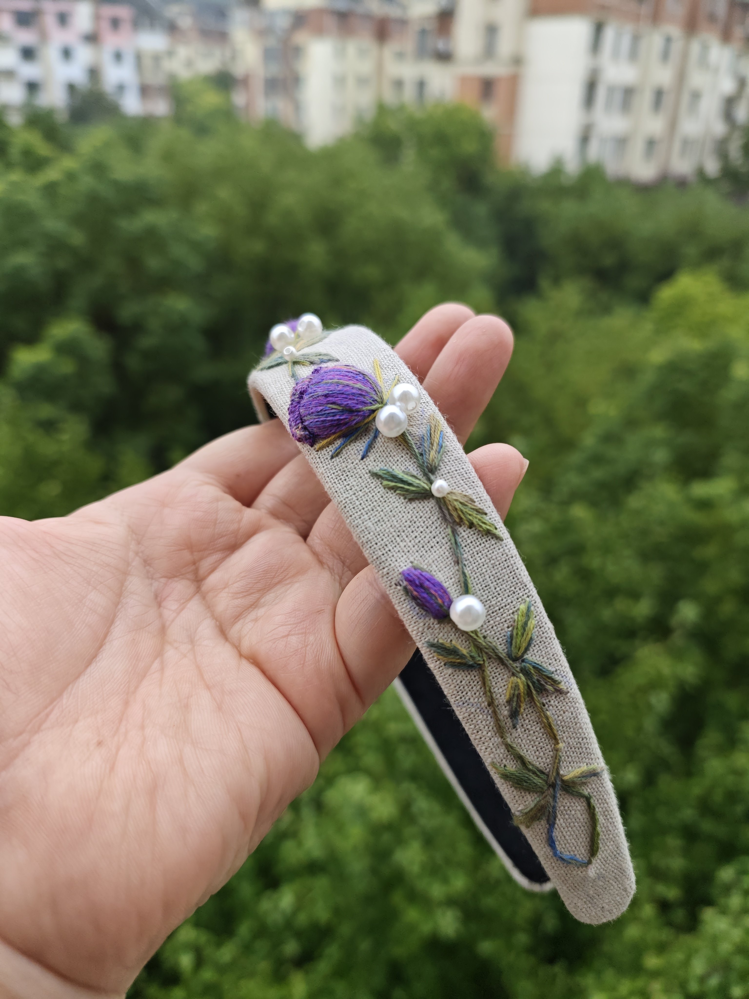 纯手工刺绣发箍成品紫色玫瑰大花头箍田园风