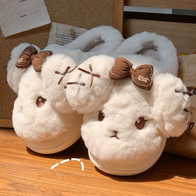棉拖鞋女生2025新款秋冬季卡通狗狗可爱亲子加绒保暖冬天毛毛拖鞋