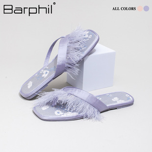 Barphil拖鞋女2025新款春夏室内居家防滑仙女风毛毛高级感凉拖鞋