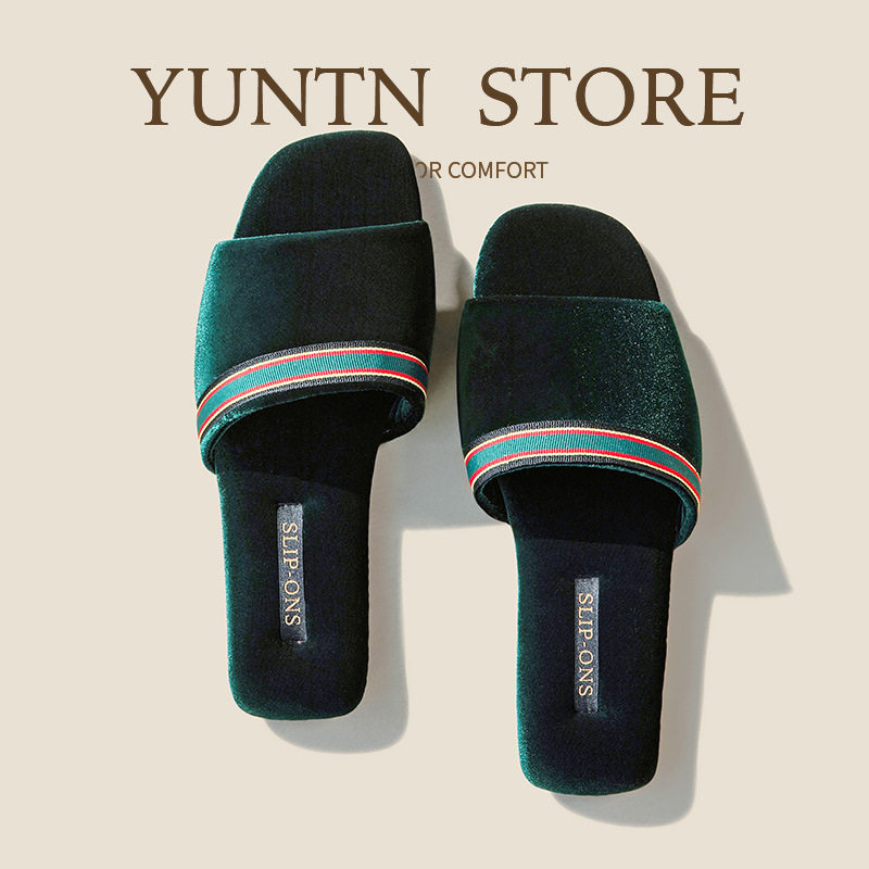 春夏季轻奢韩国绒亲肤时尚优雅高级感开口拖鞋女防滑牛筋底居家鞋