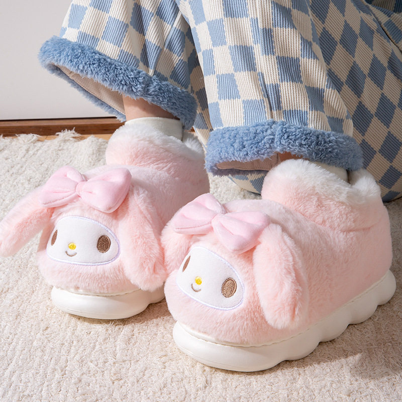 美乐蒂棉拖鞋女冬季新款可爱包跟室内居家保暖毛毛绒月子拖鞋冬天