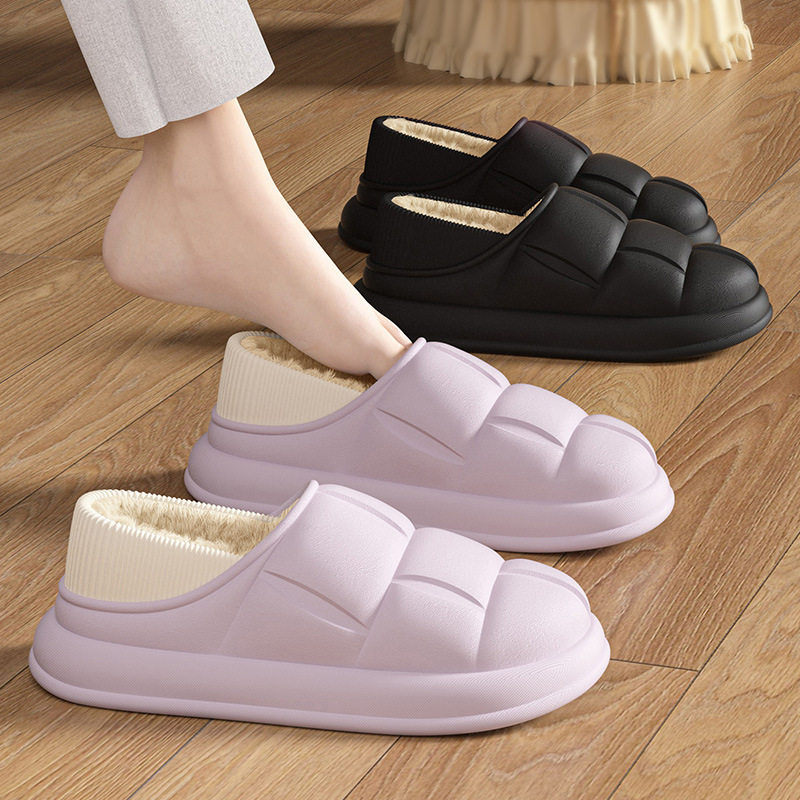 秋冬季新款棉拖鞋可外穿棉拖加厚包跟防滑平底棉拖厚底保暖拖鞋
