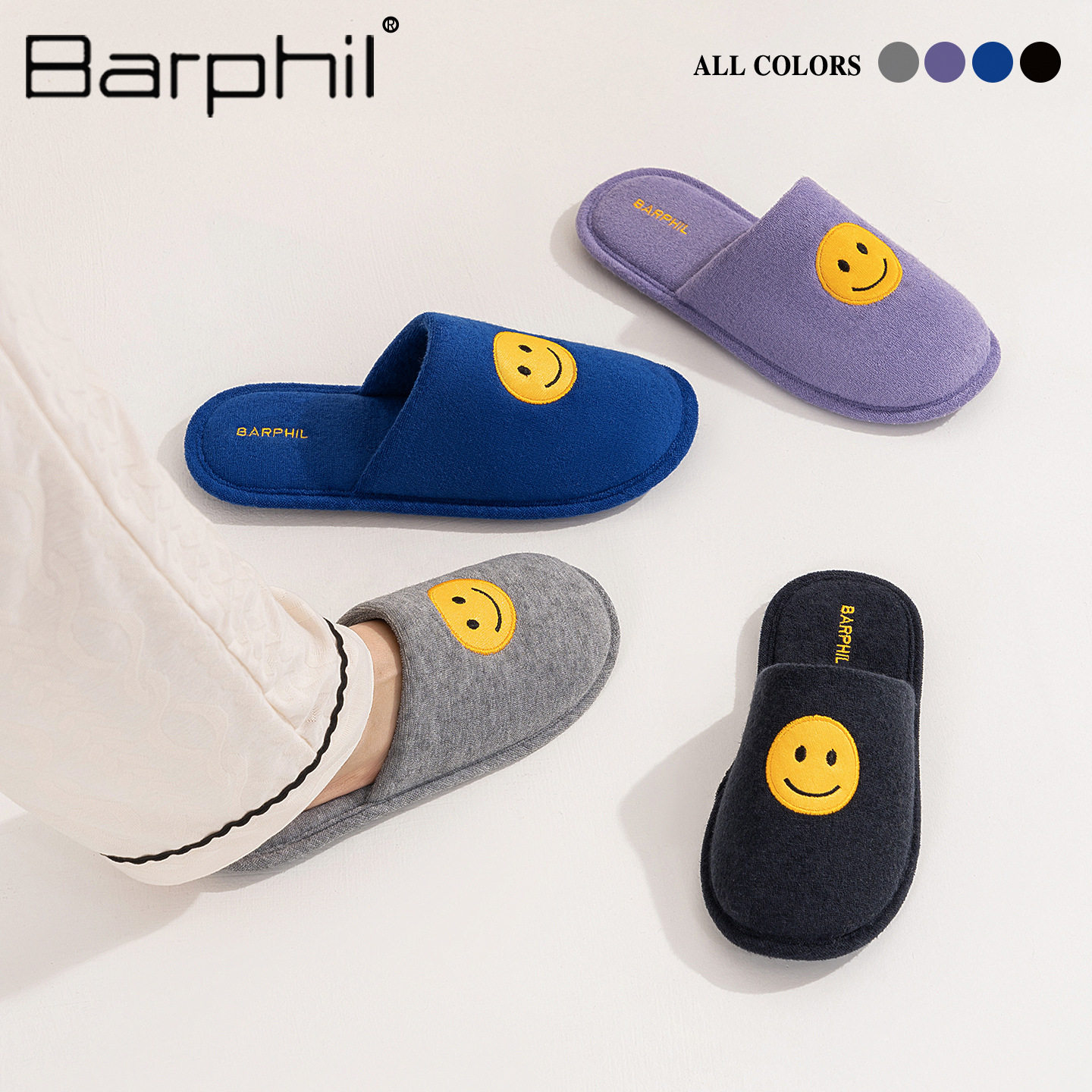 Barphil冬季拖鞋室内家居新款时尚软底包头防滑卡通棉拖鞋情侣款