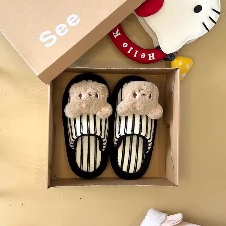 2025秋冬居家舒适保暖外穿平底新款棉拖可爱小熊软萌卡通棉拖鞋女