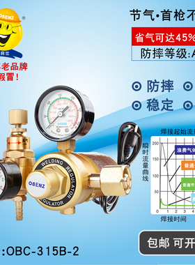 奥宾仕二氧气化碳气表减压阀双压阀压力表节能省气36V220V 315B-2