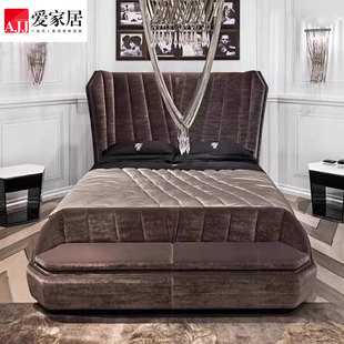 049 现代轻奢豪宅大小户型布艺双人床B 爱家居 豪华别墅意式