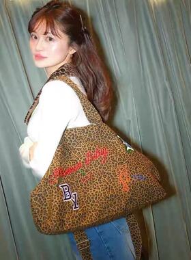 bibiy 数码豹纹印刷不褪色 贴布刺绣托特包