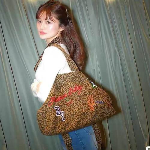 bibiy 数码豹纹印刷不褪色 贴布刺绣托特包