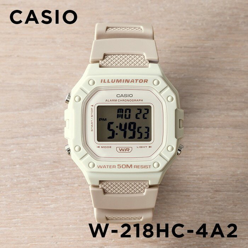 卡西欧手表女CASIO W-218HC-4A2 淡粉色运动学生防水小方块